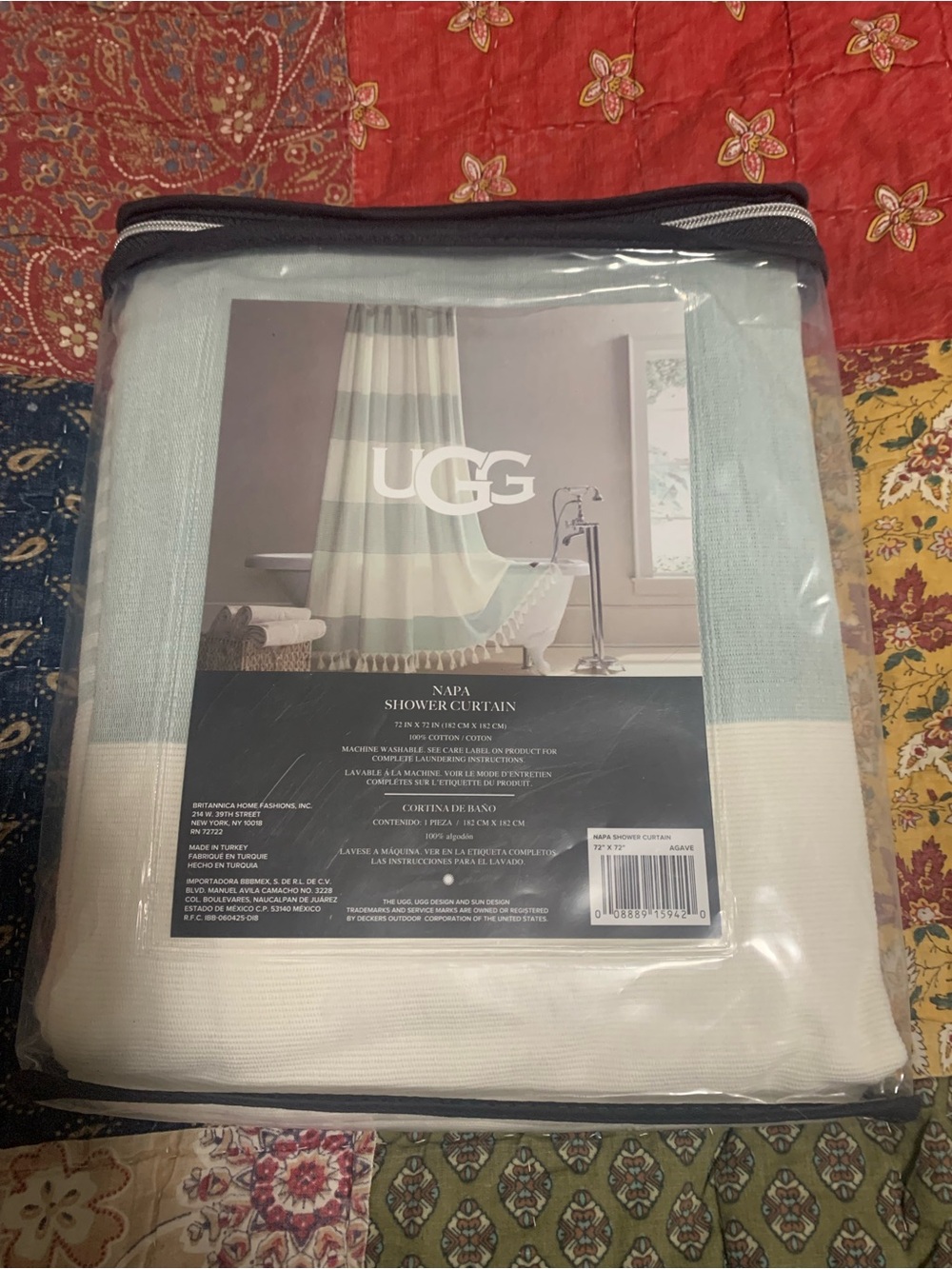 UGG NWT Napa Fabric Shower Curtain in Agave Sage Green and Cream